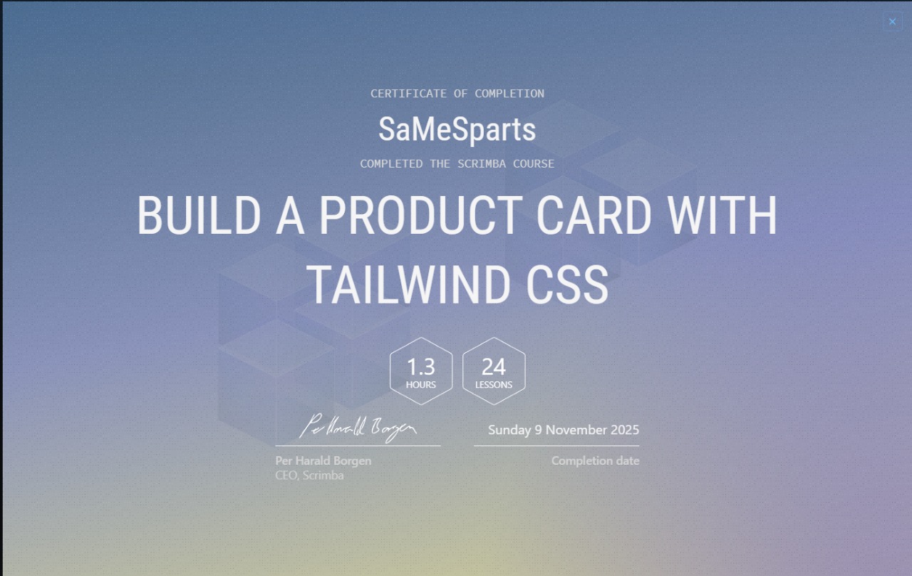Certificado Build a Product Card with Tailwind